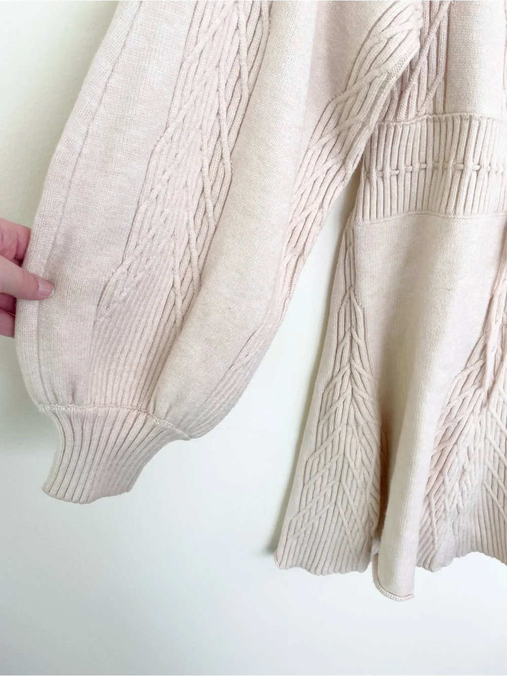 Free People Emmaline Mini Sweater Dress in Ivory Cream L Large Bishop Sleeve